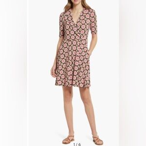 Boden Surplice Fit & Flare Jersey Floral Mini Wrap Dress Boho Stretchy Size 8R